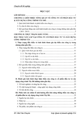 Nâng cao khả năng thắng thầu cho công ty xây dựng Tây Đô
