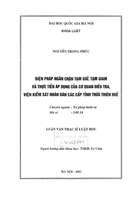 Biện Pháp Ngăn Chặn Tạm Giữ Tạm Giam Tại Thừa Thiên Huế: