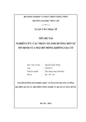 Nghiên cứu sự ổn định của mái hố móng không gia cố trong