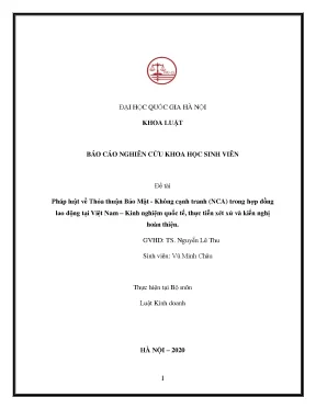 Thỏa Thuận Bảo Mật Không Cạnh Tranh Trong Hợp Đồng Lao 