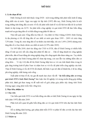 Biến Động Dân Cư Tại Tỉnh Bình Dương Trong Quá Trình Đô 