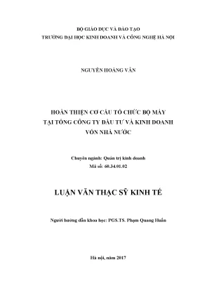 Cơ cấu tổ chức bộ máy tại Tổng công ty Đầu tư và Kinh 