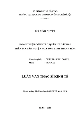 Hoàn thiện Quản lý Đất đai tại Nga Sơn, Thanh Hóa: Luận 