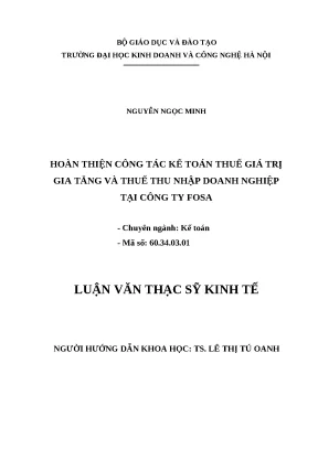 Nâng cao hiệu quả công tác kế toán thuế tại FOSA:  Luận 