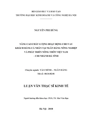Chất lượng cho vay cá nhân tại ngân hàng nông nghiệp và 