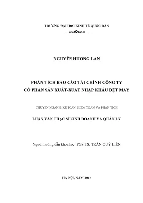 Phân Tích Báo Cáo Tài Chính Công Ty Dệt May Xuất Nhập Khẩu