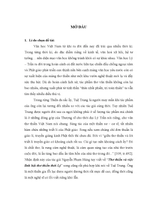 Đóng Góp Của Tuệ Trung Thượng Sĩ Đối Với Thơ Thiền Việt Nam