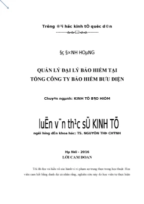 Quản lý đại lý bảo hiểm tại Tổng công ty Bảo hiểm Bưu điện