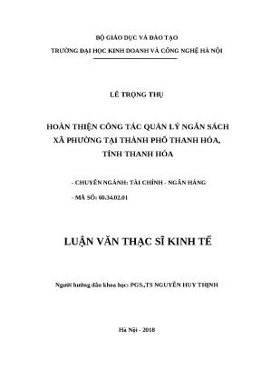 Quản lý ngân sách xã phường tại Thành phố Thanh Hóa: 