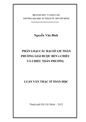 Phân loại đại số Lie toàn phương giải được đến 6 chiều