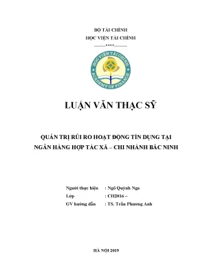 Quản trị rủi ro tín dụng tại ngân hàng hợp tác xã Bắc Ninh
