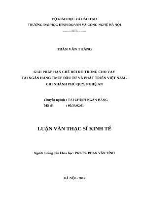 Hạn chế rủi ro cho vay tại BIDV Chi nhánh Pù Quỳ: Luận