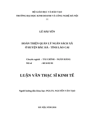 Quản lý ngân sách xã ở Bắc Hà, Lào Cai: Luận văn thạc sĩ 