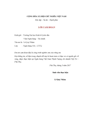 Rủi ro tín dụng tại ngân hàng Việt Nam Thịnh Vượng: Thực 