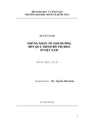 Phân tích Nhân tố Ảnh hưởng Đến Đô thị hóa ở Việt Nam