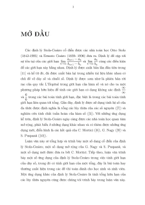 Định lý Stolz-Cesàro: Các dạng và ứng dụng