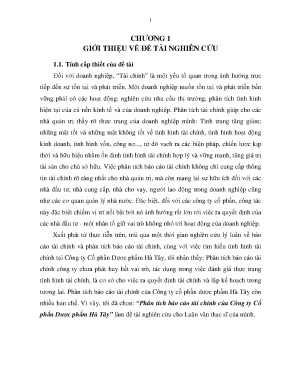 Phân tích Báo cáo Tài chính Công ty Dược phẩm Hà Tây: 