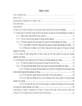 Tổ Chức Kế Toán Quản Trị Tại Công Ty Cổ Phần Xây Dựng