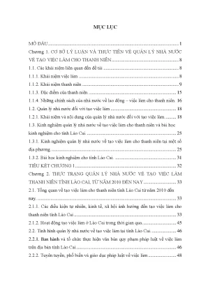 Tạo Việc Làm Cho Thanh Niên Tại Lào Cai: Luận Văn Quản 