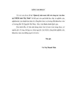Quản lý văn thư tại Ủy ban Nhân dân tỉnh Tây Ninh: Luận