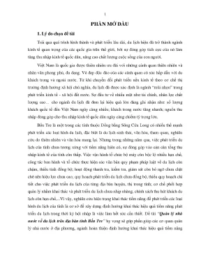 Quản lý nhà nước về du lịch tại Bến Tre: Thực trạng và 