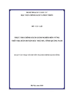 Chính sách giảm nghèo bền vững tại huyện Bắc Trà My, 
