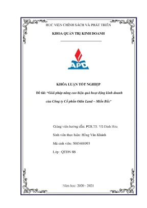 Luận văn tốt nghiệp giải pháp nâng cao hiệu quả hoạt động kinh doanh của công ty cổ phần odin land miền bắc