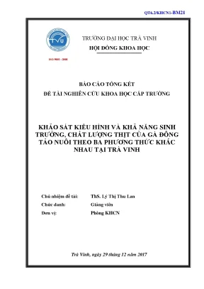 Khảo sát chất lượng thịt gà đông tảo tại Trà Vinh theo 