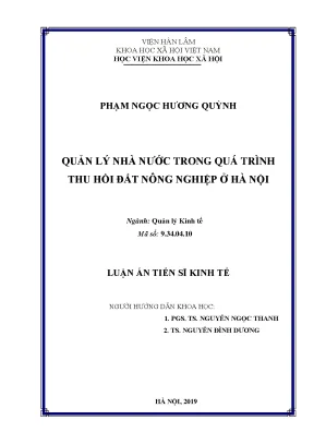 Luận án tiến sĩ quản lý nhà nước trong quá trình thu hồi đất nông nghiệp ở hà nội