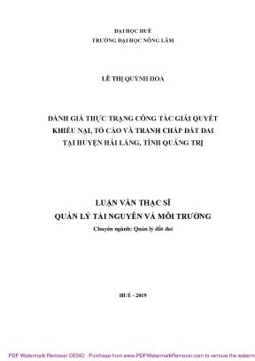 Đánh giá công tác giải quyết khiếu nại và tranh chấp đất
