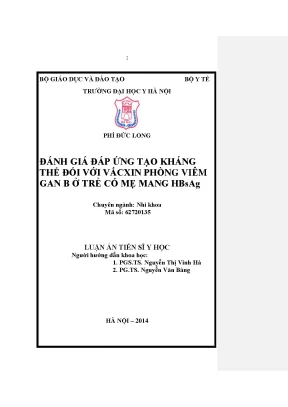 Đánh giá hiệu quả vắc xin viêm gan B ở trẻ em có mẹ mang 