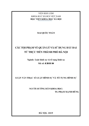 Nghiên cứu tội phạm quản lý và sử dụng đất đai tại Hà Nội
