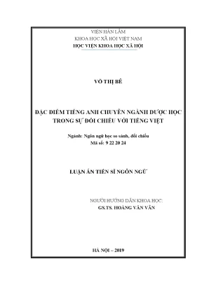 Đặc điểm tiếng Anh chuyên ngành dược học và sự đối chiếu 