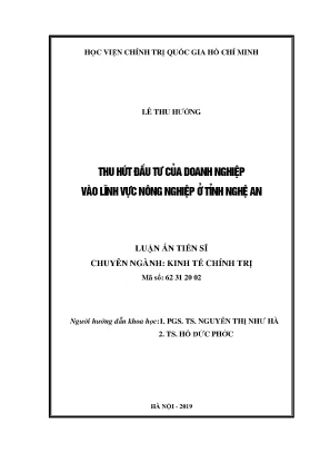 Đầu tư vào nông nghiệp tại Nghệ An: Luận án tiến sĩ