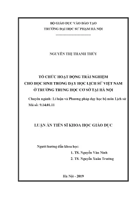 Tổ Chức Hoạt Động Trải Nghiệm Dạy Học Lịch Sử Việt Nam 