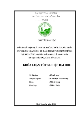 Luận văn tốt nghiệp đánh giá hiệu quả của hệ thống xử lý nước thải tập trung của công ty bao bì carton trần thành tại khu công nghiệp tiên sơn xã hoàn sơn huyện tiên du tỉnh bắc ninh
