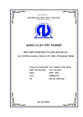 Biến Đổi Nghề Dệt Ở Làng Hồi Quan, Tương Giang, Bắc Ninh