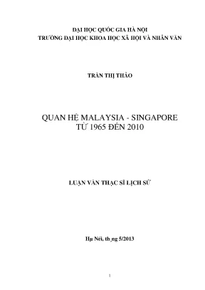 Nghiên cứu quan hệ Malaysia - Singapore giai đoạn 1965-2010