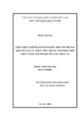 Chính sách giáo dục cho trẻ em khuyết tật: Nghiên cứu từ 