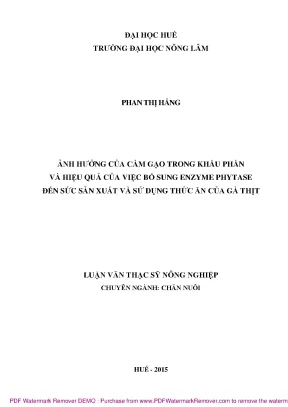 Ảnh hưởng của cám gạo và enzyme phytase đến sức sản xuất 