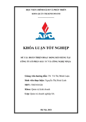 Tối ưu hóa hoạt động bán hàng tại công ty cổ phần đầu tư