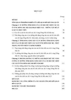Luận án tu dưỡng tính đảng cộng sản của cán bộ chủ chốt các xã ở vùng đông bắc bộ giai đoạn hiện nay