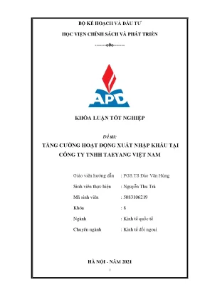 Tăng cường xuất nhập khẩu tại công ty TNHH Tae Yang Việt Nam