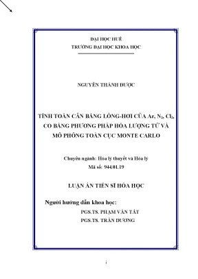 Tính Toán Cân Bằng Lỏng Hơi Của Ar, N2, Cl2, CO Bằng 