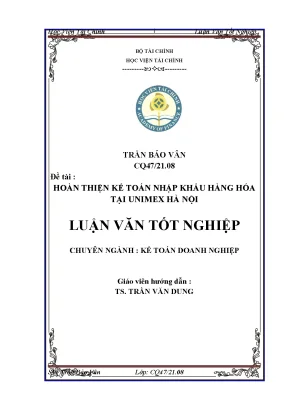 Kế toán nhập khẩu hàng hóa tại Unimex Hà Nội: Luận văn 