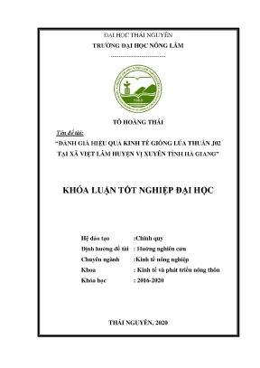 Đánh Giá Hiệu Quả Kinh Tế Giống Lúa Thuần J02 Tại Việt 