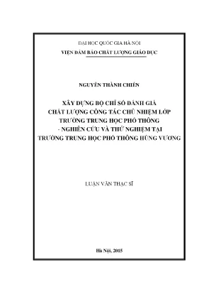 Đánh giá chất lượng công tác chủ nhiệm lớp tại trường 