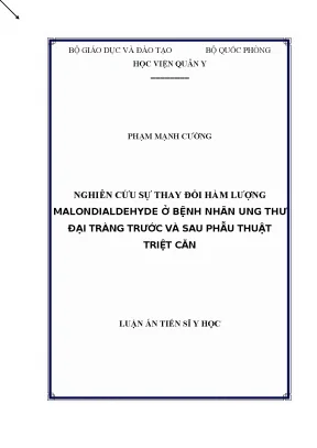 Thay đổi hàm lượng malondialdehyde ở bệnh nhân ung thư 
