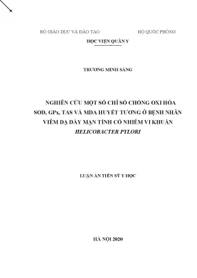 Nghiên cứu chỉ số chống oxy hóa trong huyết tương ở bệnh 