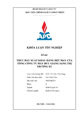 Thúc đẩy xuất khẩu hàng dệt may của Tổng Công ty May Đức 